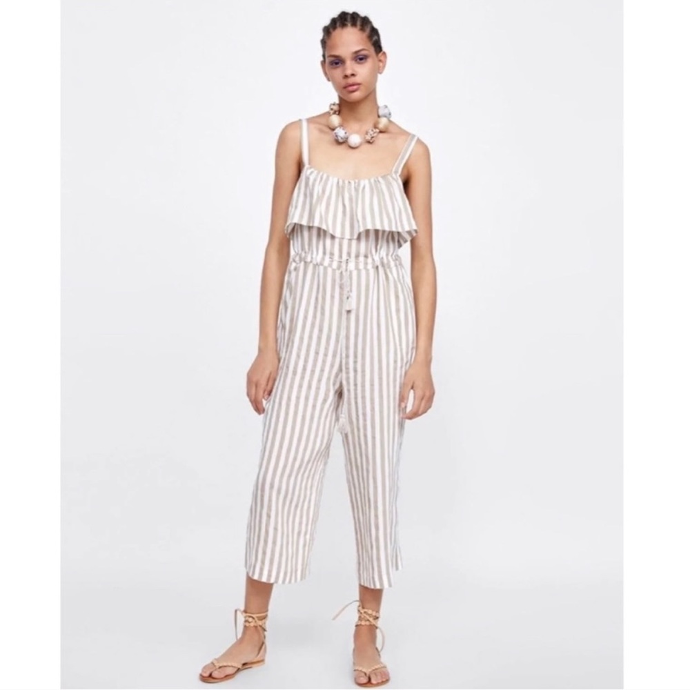 ZARA Stripped Culotte Jumpsuit in GREY